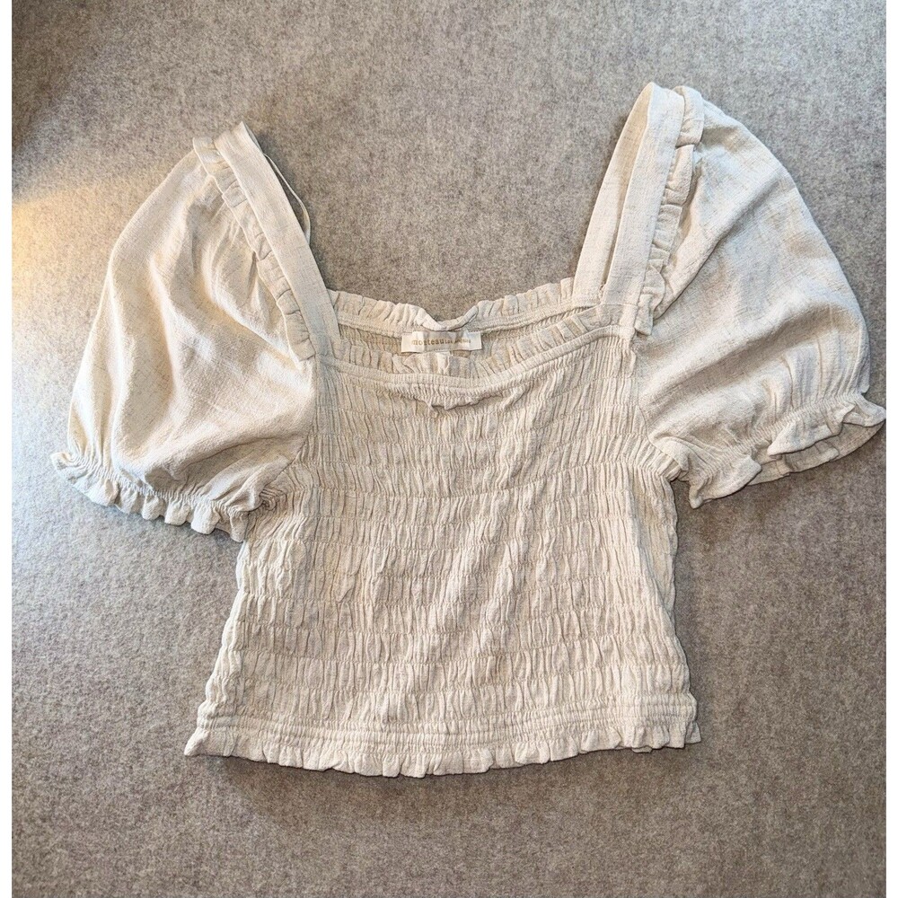 Monteau Los Angeles Women's Size MediumBeige smocked Crop Top Shirt NWT